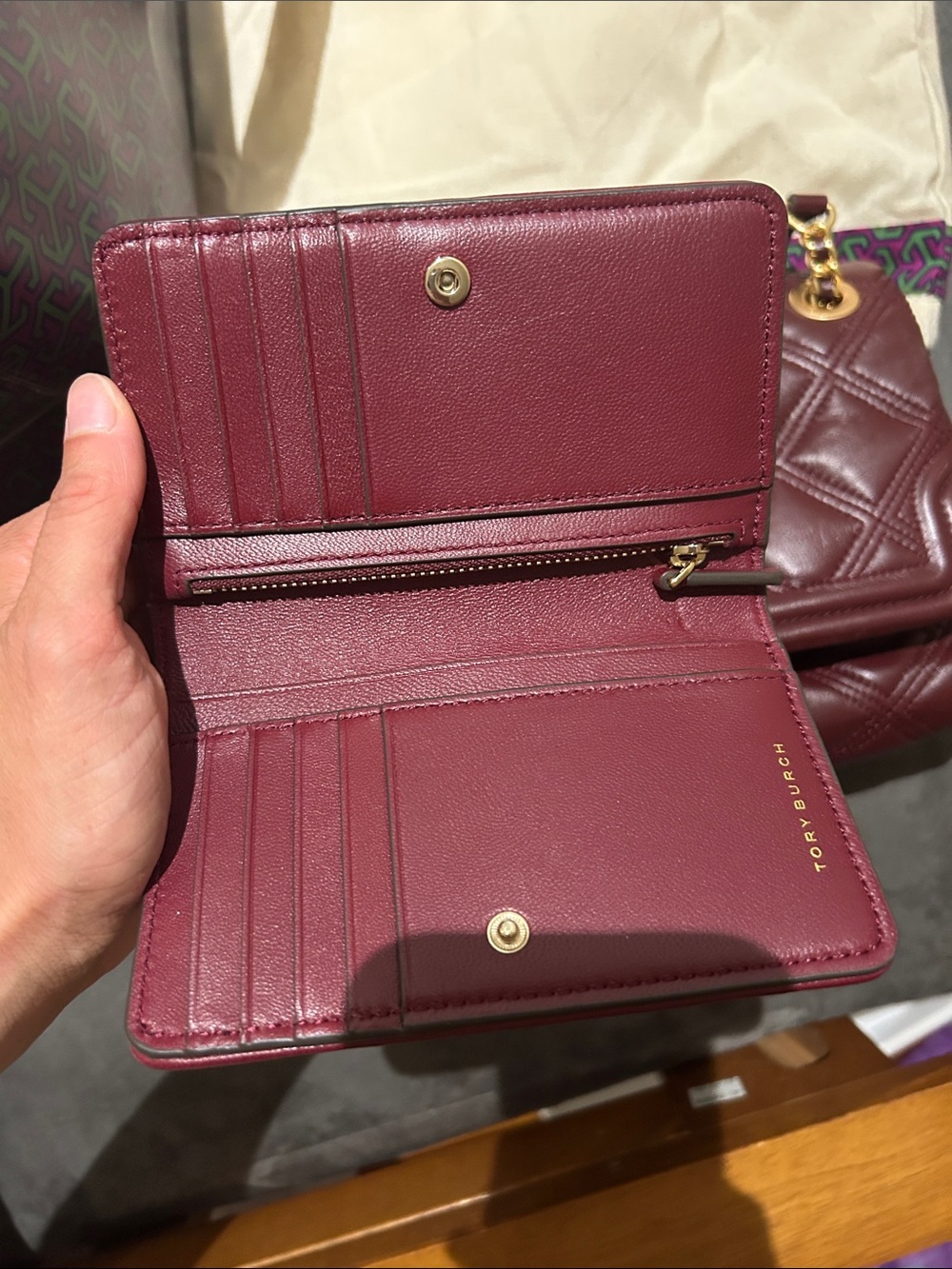 Tory Burch Quilted Leather Shoulder Bag and Wallet - Plum with Gold Hardware - Picture 7 of 7